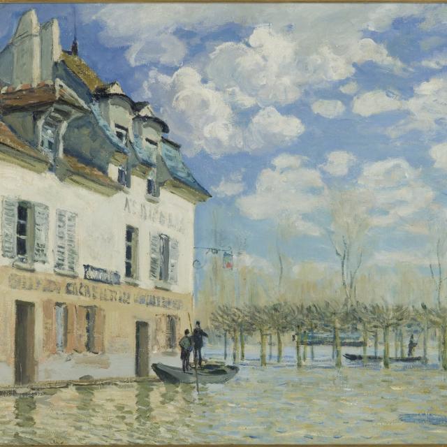 Alfred Sisley : La barque pendant l'inondation, Port-Marly, 1876 Huile sur toile H. 50,4 ; L. 61,0cm.