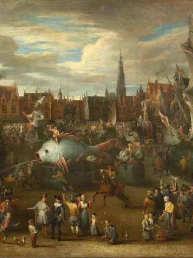 Fête traditionnelle à Anvers avec le géant Druon Antigon, 17e siècle. Lille, musée de l’Hospice Comtesse © GrandPalaisRmn / Stéphane Maréchalle